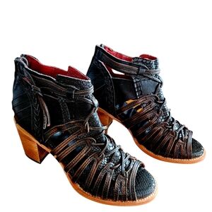 Freebird by Steven Wazee Distressed Leather Sandal Heels